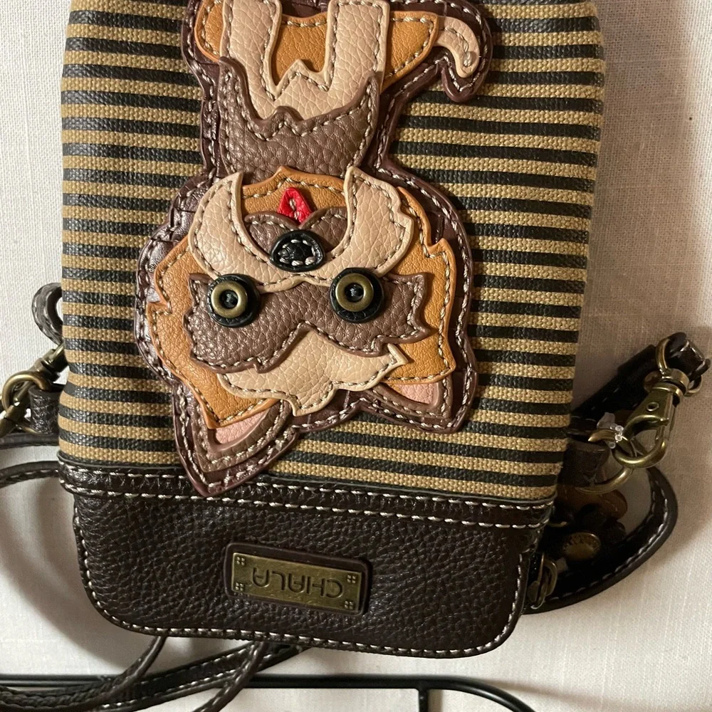 Chala Dog/ yorkie Striped Crossbody Bag with Dog